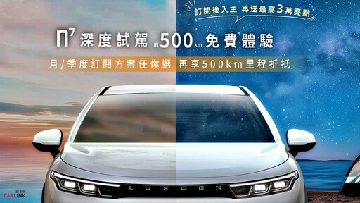 先開再買！純電休旅LUXGEN n⁷讓你免費深度試駕500公里！限時訂閱最低月付17,800 元起。