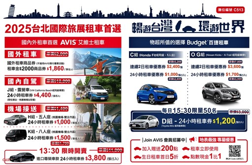 『租車撿便宜』租車下殺35折起!國際租車品牌AVIS、Budget聯手2025 TTE台北國際旅展 !