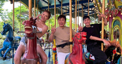 小禎胡釋安與胡瓜同遊遊樂園 體驗賽車帶安全帽被笑「像小偷」