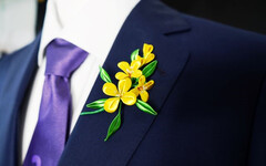 520賴清德就職典禮西裝亮相！ 周裕穎設計「紫斑蝶」領帶與油菜花胸章成亮點