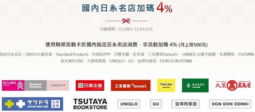 2024聯邦吉鶴卡最高國內日系新戶9%/舊戶5.3%/日本4%回饋