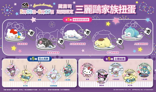 三麗鷗家族夢幻扭蛋現身藏壽司!5月9日「鮮度君趴趴吊飾」軟萌登場