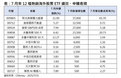 電力、美國2大ETF 7月成長最猛