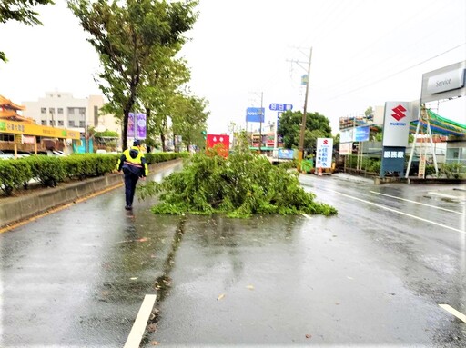 樹倒阻礙道路 北鎮警於強颱風雨中排除路障