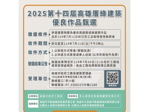 第14屆高雄厝綠建築大獎徵選開跑