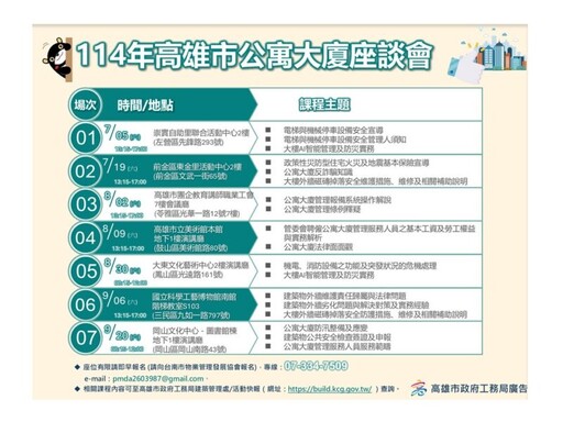 114年高雄市公寓大廈座談會首場7/5開講
