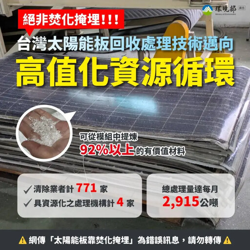 受損光電板！環境部澄清：絕無就地粉碎