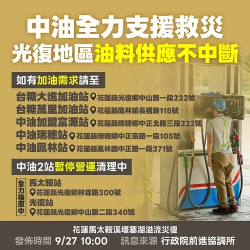 中油與台糖聯手 讓花蓮光復地區加油不中斷