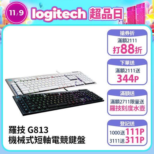 PChome雙11激殺戰 11/9買羅技最划算 無線電競滑鼠、G813鍵盤 超多夯品挑戰歷史新低價！