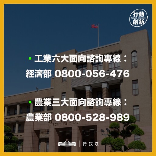 因應關稅衝擊!行政院公布2電話專線 產業、農業輔導都可諮詢