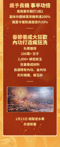 《逆水寒》新春版本1月23日上線，全新地圖、劇情與60人PVP吃雞玩法還有千萬福利活動搶先釋出