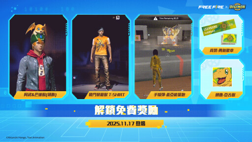 《Free Fire》與《數碼寶貝大冒險》合作將於 11 月 17 日登場