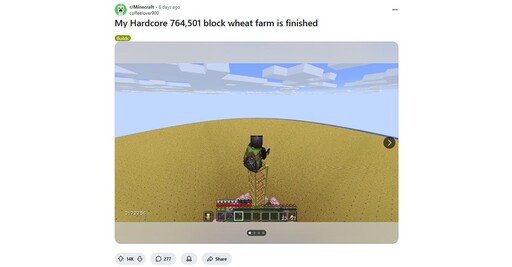 《Minecraft》玩家又一巨作 打造大型小麥農場