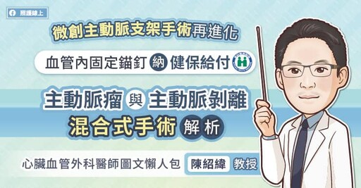 微創主動脈支架手術再進化，血管內固定錨釘納健保給付，主動脈瘤與主動脈剝離混合式手術解析，心臟血管外科醫師圖文懶人包