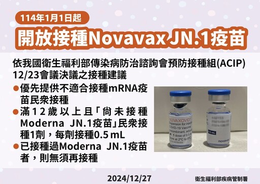 Novavax JN.1疫苗專案抵台 疾管署：20萬劑供12歲以上民眾打