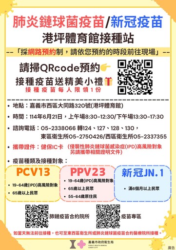 肺炎鏈球菌＋新冠雙疫苗開打 嘉義市6/21預約接種