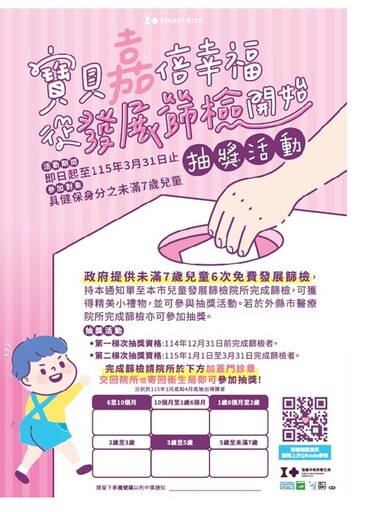 兒童發展只有一次!嘉市衛生局加碼抽獎活動提高篩檢率