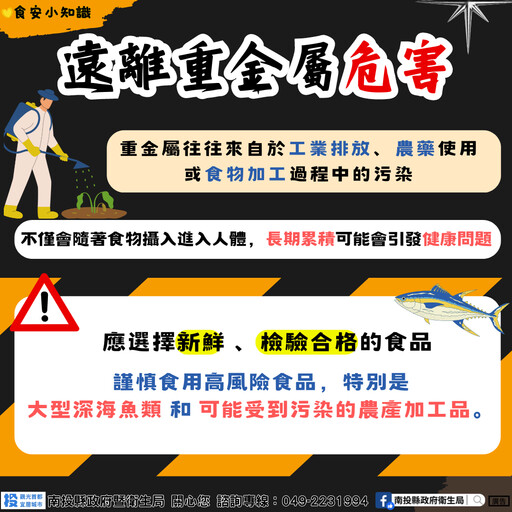 南投衛生局抽驗21件食材檢測重金屬殘留 均符合規定