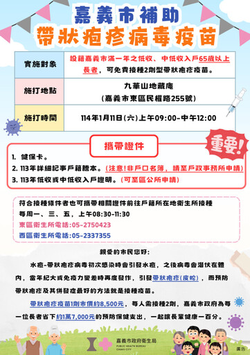 嘉市衛生局配合地藏庵冬令救濟活動 提供帶狀疱疹、流感等疫苗接種服務