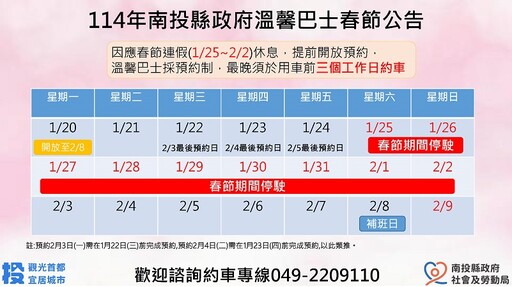 南投老人及身心障礙者的福利服務 春節不停歇