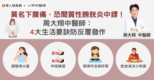 莫名下腹痛，恐間質性膀胱炎中鏢！周大翔中醫師：4大生活要訣防反覆發作