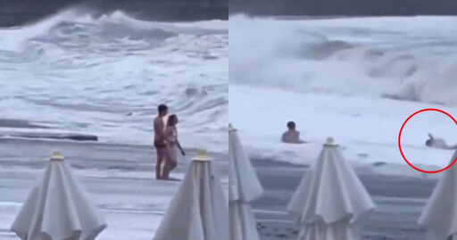 情侶海灘浪漫散步 下秒她竟被海浪捲走！男友目睹全程