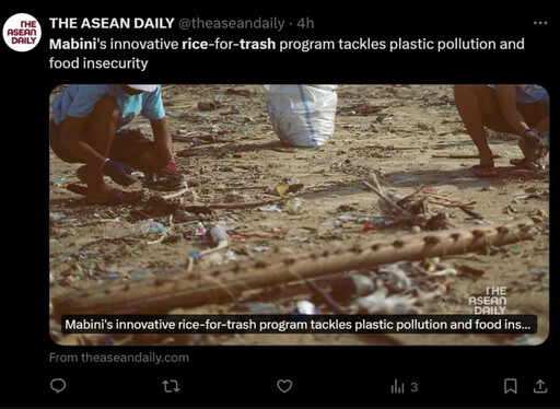菲律賓淨灘靠這招成效驚人 「垃圾換白米」撿回4.3噸塑膠