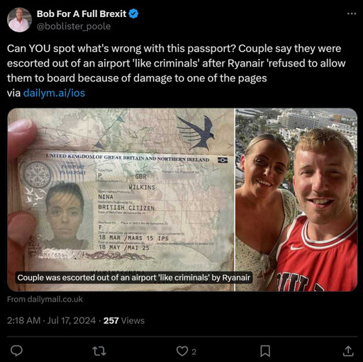 情侶登機前被趕出機場！女友「護照上有污漬」 他怒：被當成罪犯