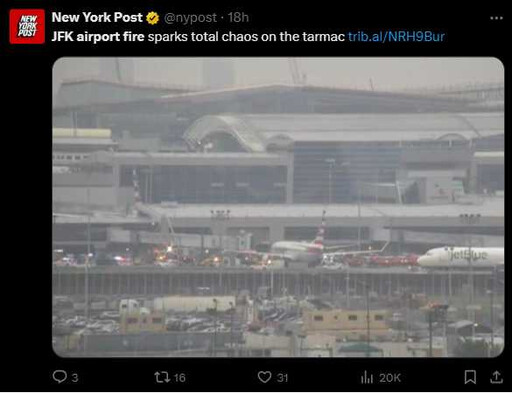 甘迺迪國際機場手扶梯起火！上千遊客急疏散 至少10人受傷