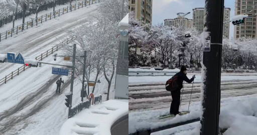 南韓117年最強暴雪！他因不想遲到「滑雪上班」爆紅 竟是7年經驗滑雪國手