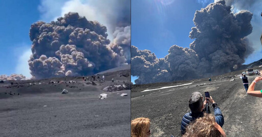 義大利埃特納火山爆發!火山灰噴湧而出 遊客急逃竄