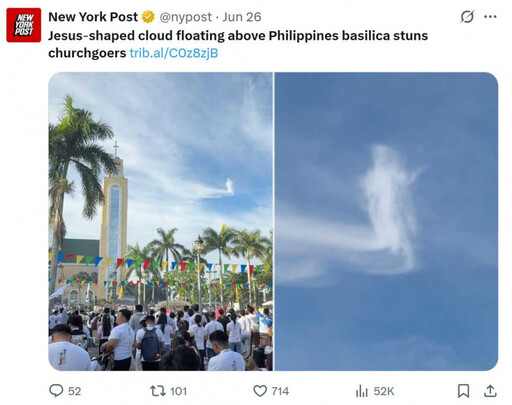 耶穌現身雲端?菲律賓聖殿上空驚見聖像雲 信徒熱議奇景
