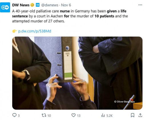 照護之名行殺人之實 德國護理師施打鎮靜劑殺10人「重判無期不得假釋」