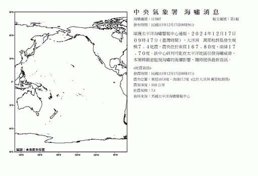 快訊／萬那杜發生7.4強震！美國發布紫色警報 氣象署：太平洋恐現海嘯