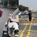 中國女三寶「撞爛護欄＋3台車」 竟下車微笑比YA拍照：我只是新手