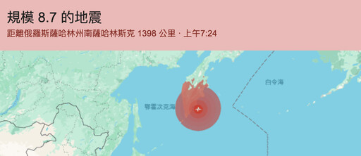 俄羅斯8.7強震撼動太平洋！日美發布海嘯警報 急撤沿岸居民