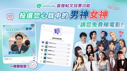 U Lifestyle App《社群》首推帖文投票功能 投選心目中的男神女神 送您戲院現金劵！