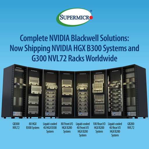 Supermicro 開始大量運送 NVIDIA Blackwell Ultra 系統與機架隨插即用數據中心規模解決方案