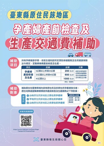 臺東縣擴大原住民族地區孕產婦就醫補助對象 放寬申請條件 確保偏鄉孕婦更安心