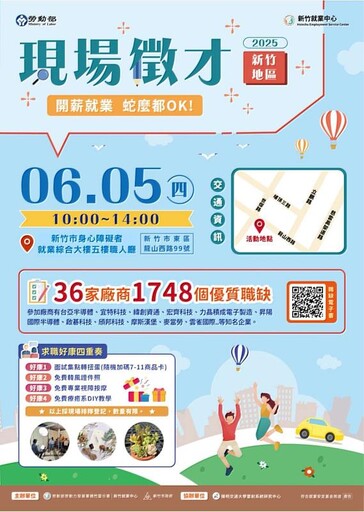 竹市府攜手新竹就業中心辦現場徵才6/5登場 36家企業釋逾1,700職缺迎畢業求職潮