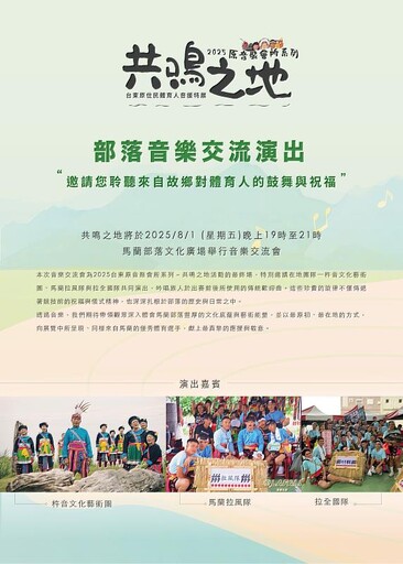 2025原音聚會所：共鳴之地》特展壓軸音樂交流會8/1登場 馬蘭部落體育人聲音重現