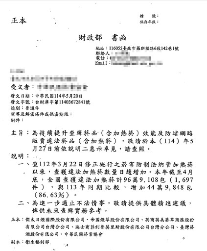 【投書】走私加熱菸氾濫 財政部竟函詢菸商如何因應？