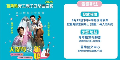 苗栗縣勞工親子音樂盛宴將登場 張正傑攜手趙自強演出《大提琴找新娘》