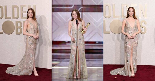 艾瑪史東拿下金球獎最佳女主角 穿性感高衩大長腿致謝老公