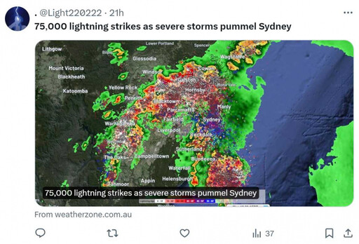 澳洲雷暴襲「 4人躲樹下遭燒傷」 雪梨3小時雷擊7.5萬次
