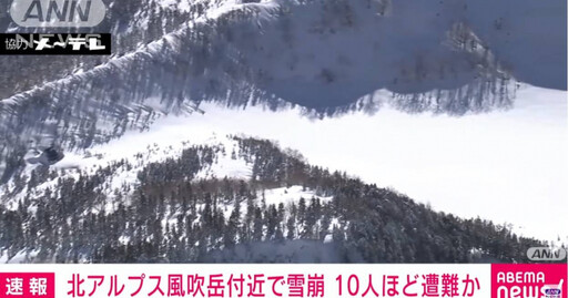 日本長野風吹岳驚傳雪崩 10人被捲入、多人下落不明