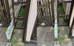 日本住宅門縫放滿礦泉水瓶 專業網友解釋：避免野貓靠近