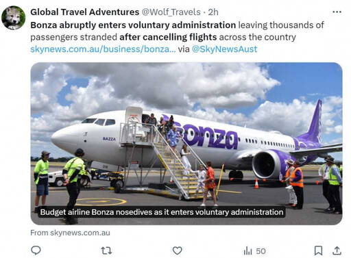 澳洲廉航Bonza成立1年突取消所有航班！業者宣稱進入「自願託管狀態」 數千名乘客受影響
