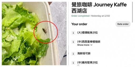 覺旅咖啡外送「沙拉竄出活蟑螂」 釣出一票網友分享餐點藏鐵片、蜘蛛