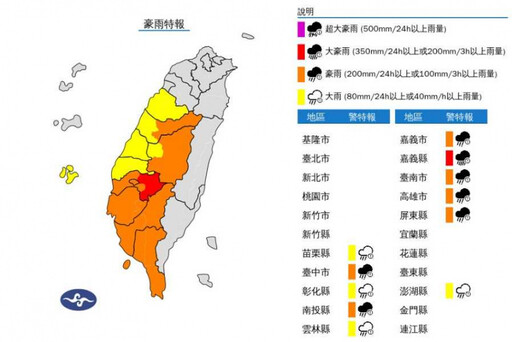 凱米颱風外圍環流「11縣市豪雨特報」 中南部34區大雷雨警戒